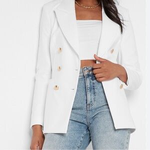 EXPRESS Ivory Double Breasted Blazer with Gold Accents